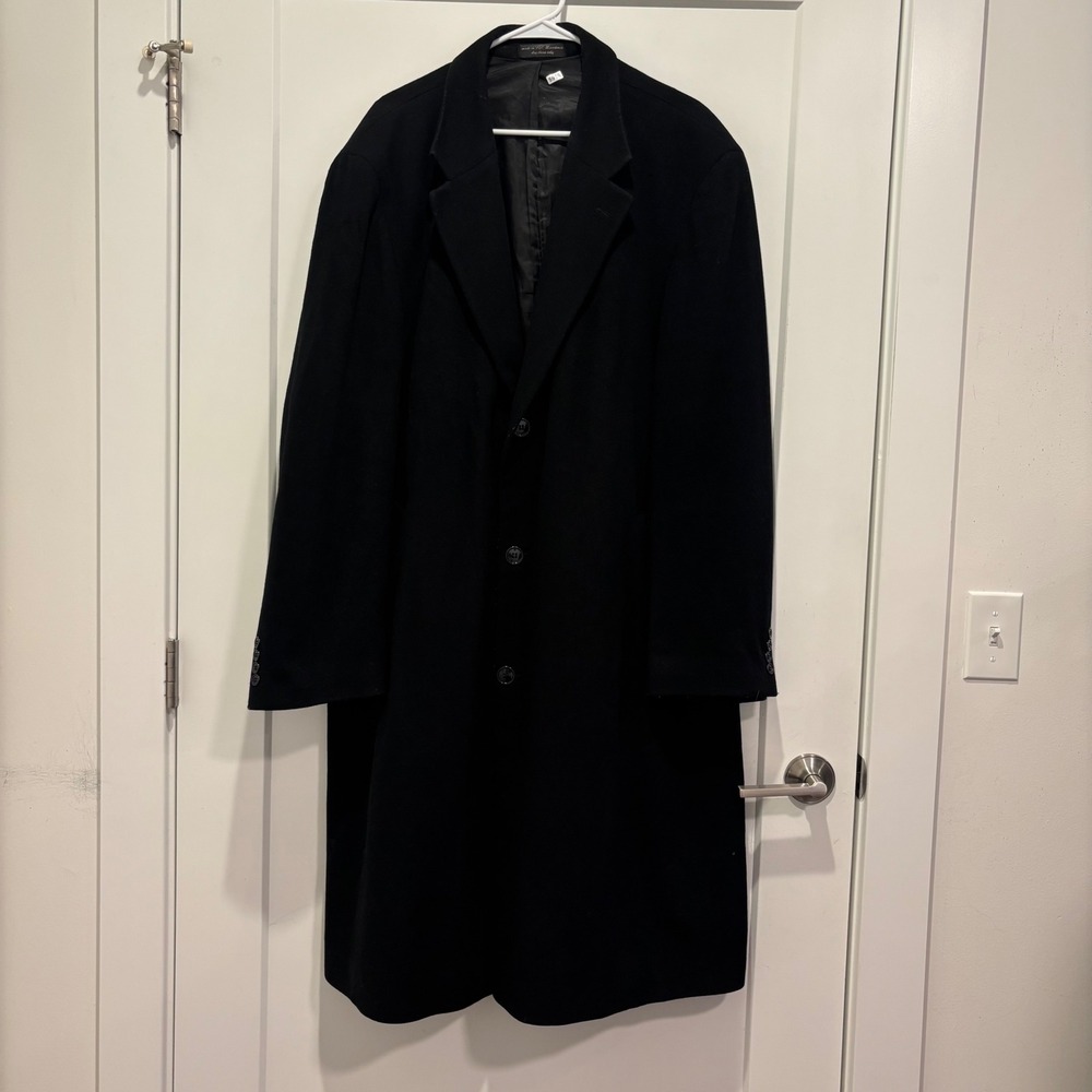 Chereskin Mens Black Cashmere Blend Overcoat Italian Fabric Long Trench Coat